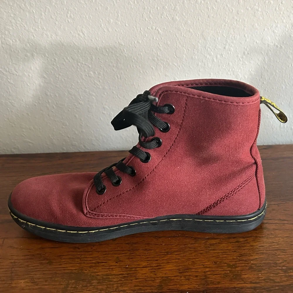 Dr. Martens Women's Burgundy Canvas Ankle Boots - Picture 2 of 11